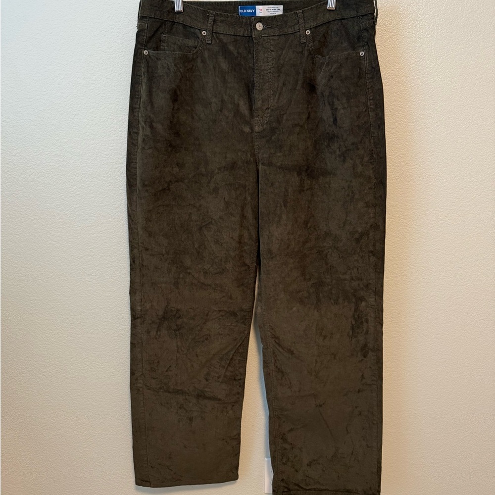 Old Navy Forest Green Corduroy Sky-Hi Wide Leg Pants with Secret Smooth Pockets